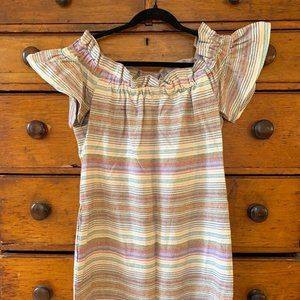 Corey Lynn Calter multicolor stripe off-the-shoulder dress, Size S